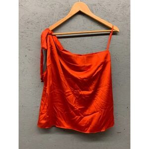 White House Black Market One Shoulder Satin Blouse Women's L Red Elegant NWT
